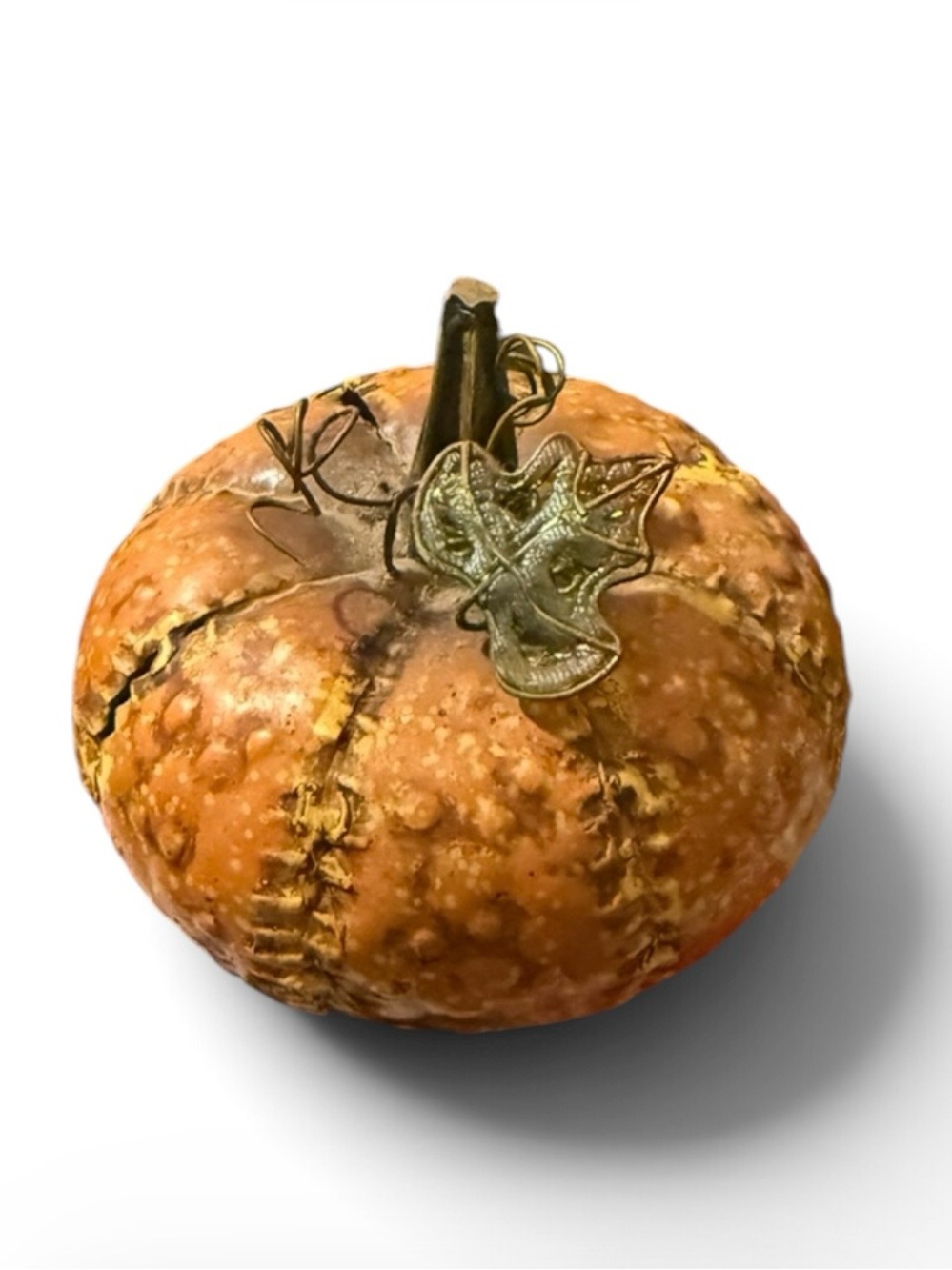 Metal Pumpkin Tabletop Decor Freestanding Orange Brown Green Halloween Harvest